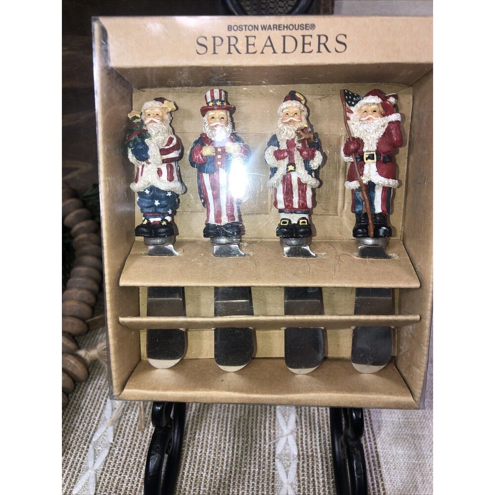 Boston Warehouse Christmas Patriotic Santa Dip Cheese Charcuterie Spreader Set